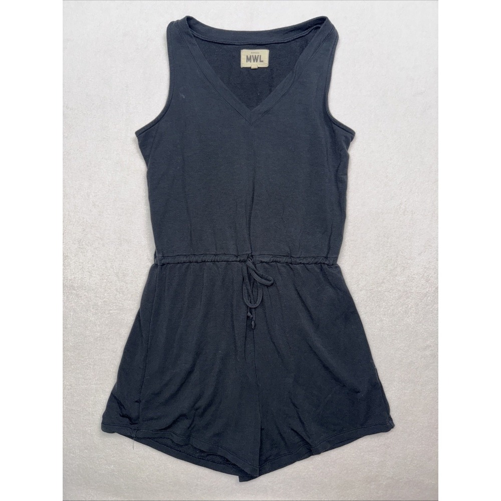 Madewell MWL Women's Small Drawstring Romper in True Black Sleeveless Minimalist